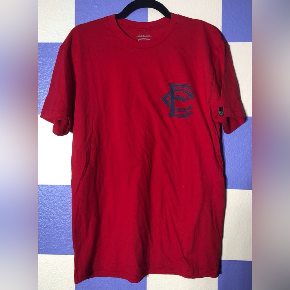 NWOT Eswic Red Tee with Blue Initials Lettering - Size M